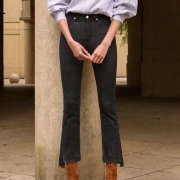 Andersson bell unbalanced slit hem black crop jeans - Picture 1 of 15